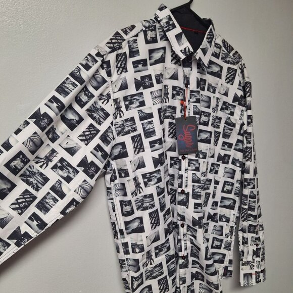 Sugar Sweet Shirt Photos Black White Button Down Collared Mens 2XL - Picture 2 of 9